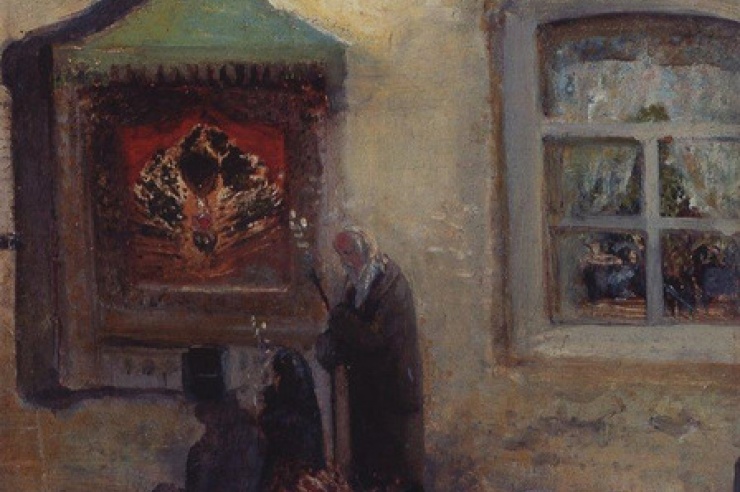 У иконы. Богомольцы. Саврасов А.К. конец 1870-х