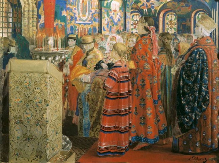 Русские женщины XVII столетия в церкви. Рябушкин А. П. 1899 г.