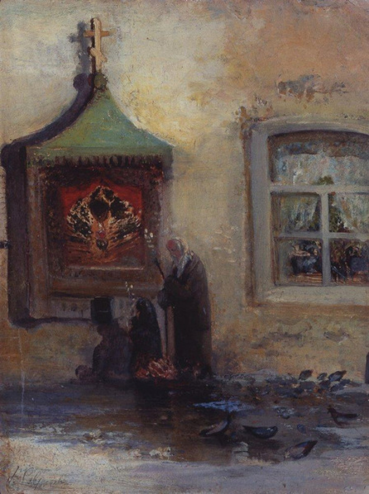У иконы. Богомольцы. Саврасов А.К. конец 1870-х
