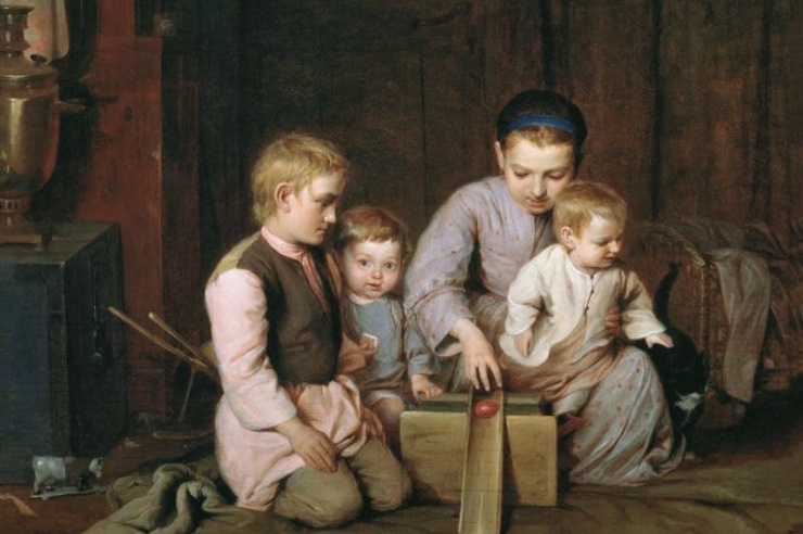 Дети, катающие пасхальные яйца. Кошелев Н. А.