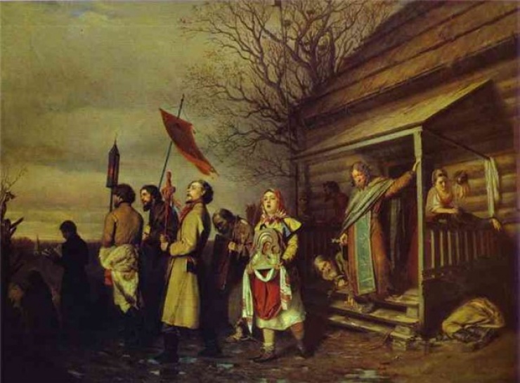 Сельский крестный ходна Пасху. Перов Василий Григорьевич 1862 г.