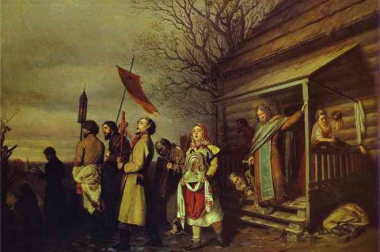 Сельский крестный ходна Пасху. Перов Василий Григорьевич 1862 г.